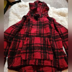 PINK Victoria's Secret Red and Black Plaid Sherpa Hoodie